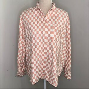Madewell pink & white checkboard print oversized flannel button up shirt Large